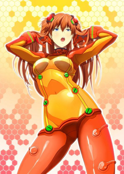 Anime picture 850x1186 with neon genesis evangelion rebuild of evangelion evangelion: 2.0 you can (not) advance gainax soryu asuka langley shikinami asuka langley single long hair tall image blush open mouth blue eyes light erotic brown hair girl hair ornament bodysuit pilot suit