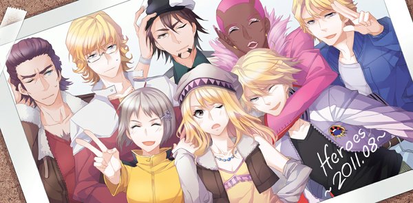 Anime picture 1182x583 with tiger & bunny sunrise (studio) kaburagi t. kotetsu barnaby brooks jr. ivan karelin keith goodman karina lyle pao-lin huang antonio lopez nathan seymour aile (crossroads) short hair open mouth blue eyes blonde hair brown hair wide image multiple girls brown eyes pink hair