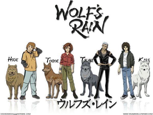 Anime picture 1024x768 with wolfs rain studio bones kiba hige tsume toboe official art watermark twisty sleeves sleeves pushed up
