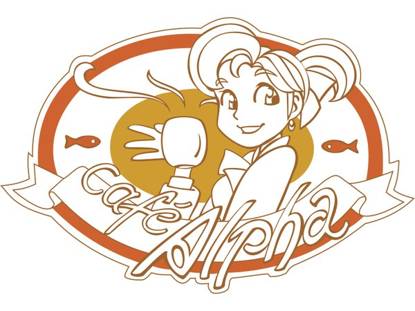 Anime picture 1600x1200 with yokohama kaidashi kikou hatsuseno alpha ashinano hitoshi single highres smile wallpaper vector logo polychromatic girl coffee