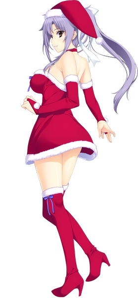 Anime picture 1398x2997 with lovely x cation 2 hibiki works narukawa hime tagme (artist) single long hair tall image bare shoulders brown eyes looking away purple hair christmas transparent background vector girl hat santa claus hat santa claus costume