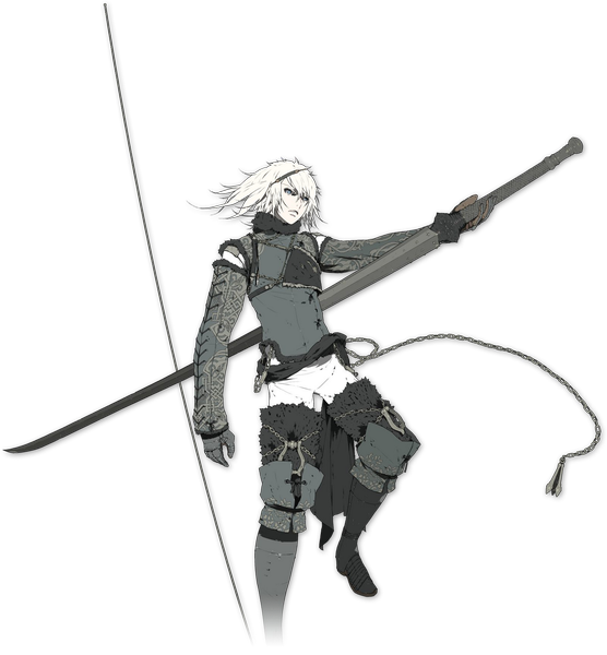 Anime picture 1483x1600 with nier nier (young) single tall image short hair blue eyes holding white hair grey eyes transparent background boy weapon sword armor chain huge weapon