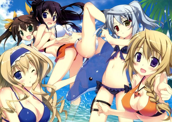 Anime picture 4248x3017 with infinite stratos 8bit charles dunois laura bodewig cecilia orcott shinonono houki fang linyin fujima takuya long hair blush highres breasts open mouth blue eyes light erotic black hair blonde hair brown hair twintails purple eyes