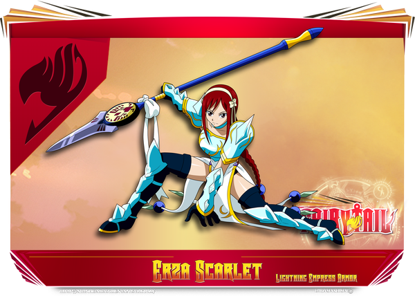 Anime picture 3500x2500 with fairy tail erza scarlet shinoharaa (artist) single long hair highres brown eyes absurdres sky cloud (clouds) red hair inscription coloring single braid girl gloves weapon armor spear