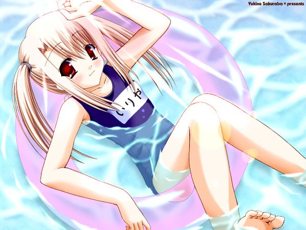 Anime picture 1280x960 with fate (series) fate/stay night studio deen type-moon illyasviel von einzbern twintails swimsuit one-piece swimsuit school swimsuit swim ring