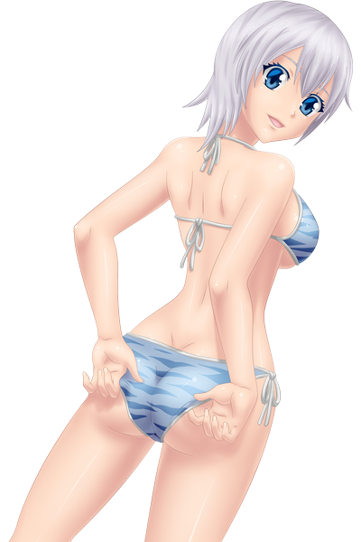 Anime picture 2000x3000 with fairy tail lisanna strauss marxedp single tall image highres short hair open mouth blue eyes light erotic smile ass white hair looking back coloring transparent background girl swimsuit bikini