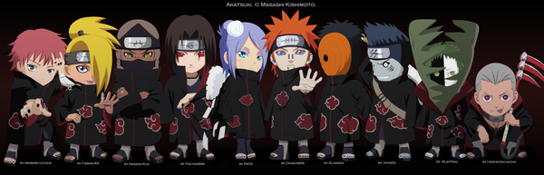 Anime picture 3000x969 with naruto studio pierrot naruto (series) uchiha itachi uchiha obito tobi deidara sasori pain (naruto) konan hidan deva path hoshigaki kisame kakuzu zetsu fabiansm dhako889 wendytsq itachis999 heroedekonoha