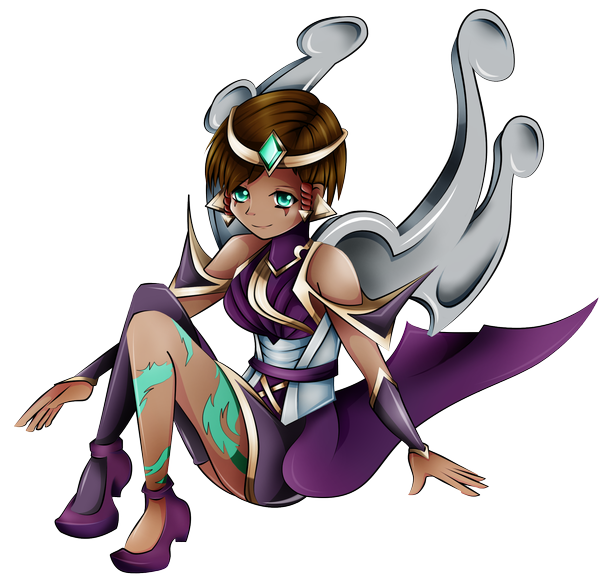 Anime picture 2223x2171 with league of legends karma (league of legends) aquatica-monster (artist) single highres short hair blue eyes smile brown hair white background bare shoulders tattoo legs transparent background girl hair ornament shoes