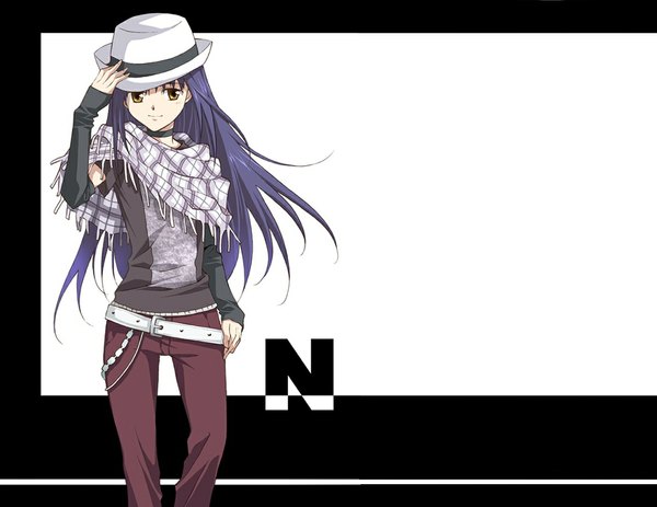 Anime picture 1124x868 with shugo chara! fujisaki nagihiko agahari single long hair simple background white background brown eyes yellow eyes blue hair hand on hip otoko no ko boy hat detached sleeves belt scarf