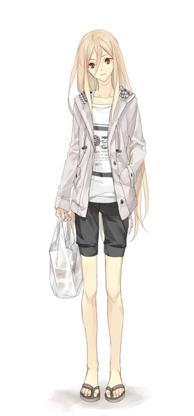 Anime picture 800x1706 with inazuma eleven inazuma eleven go afuro terumi izumi (nagashi) single long hair tall image looking at viewer simple background blonde hair red eyes white background open clothes open jacket hand in pocket androgynous boy jacket shorts