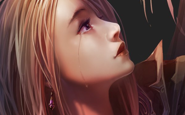 Anime picture 1280x800 with world of warcraft blizzard entertainment jaina proudmoore chenbo blonde hair wide image purple eyes realistic tears portrait close-up crying girl earrings