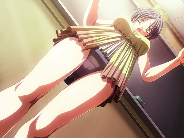 Anime picture 1024x768 with crime rhyme paradox (game) light erotic black hair green eyes game cg teacher girl underwear panties
