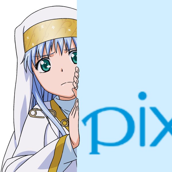 Anime picture 850x850 with to aru majutsu no index j.c. staff pixiv index mugen ouka single long hair looking at viewer fringe white background blue hair aqua eyes nun no image girl headdress safety pin