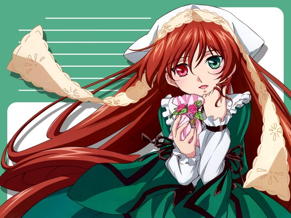 Anime picture 1600x1200 with rozen maiden suiseiseki long hair highres brown hair heterochromia