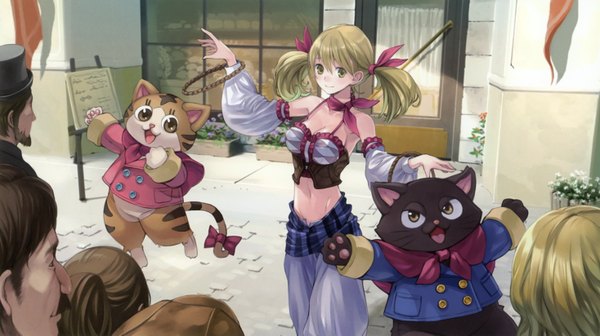 Anime picture 2936x1646 with atelier (series) gust (company) lionela heinze kishida mel highres blonde hair wide image twintails yellow eyes girl cat