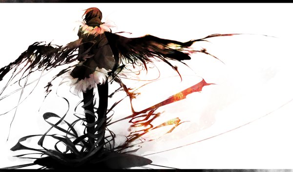Anime picture 1700x1000 with durarara!! brains base (studio) orihara izaya wide image white background boy wings