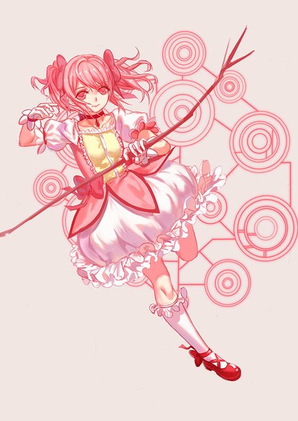 Anime picture 709x1002 with mahou shoujo madoka magica shaft (studio) kaname madoka inneanis single tall image looking at viewer short hair pink hair pink eyes girl dress gloves bow hair bow socks white gloves white socks