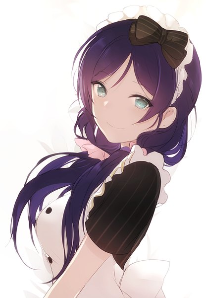 Anime picture 625x900 with love live! school idol project sunrise (studio) love live! toujou nozomi lpip single long hair tall image looking at viewer simple background smile white background twintails green eyes purple hair maid low twintails girl dress uniform