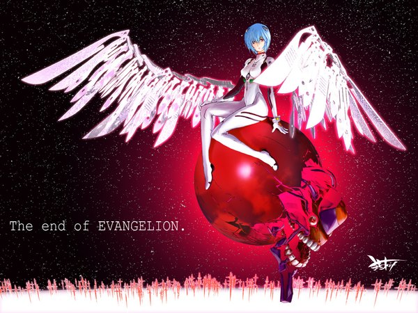 Anime picture 1024x768 with neon genesis evangelion gainax ayanami rei wings tagme