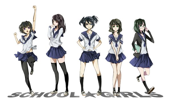 Anime picture 1050x651 with black rock shooter black rock shooter (character) dead master strength (black rock shooter) black gold saw kuroi mato takanashi yomi black devil girl black matagi tri-bby (artist) long hair short hair open mouth blue eyes black hair simple background smile red eyes wide image standing