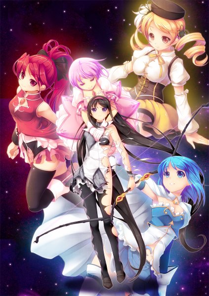 Anime picture 846x1200 with mahou shoujo madoka magica shaft (studio) akemi homura kaname madoka sakura kyouko miki sayaka tomoe mami koflif long hair tall image short hair blue eyes light erotic black hair blonde hair red eyes purple eyes multiple girls brown eyes blue hair