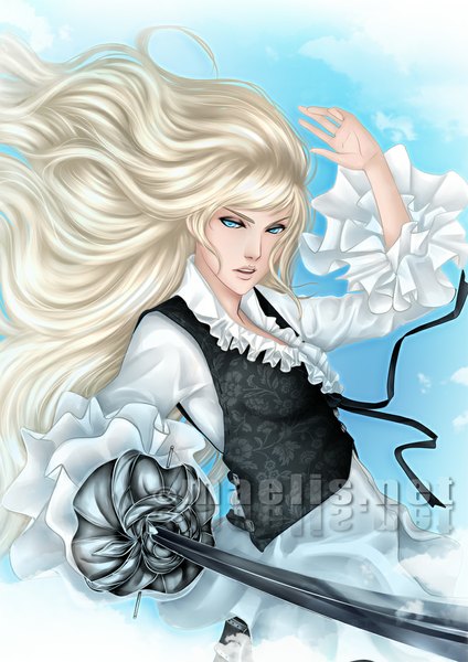 Anime picture 800x1133 with original m-aelis single long hair tall image looking at viewer blue eyes grey hair girl dress weapon epee