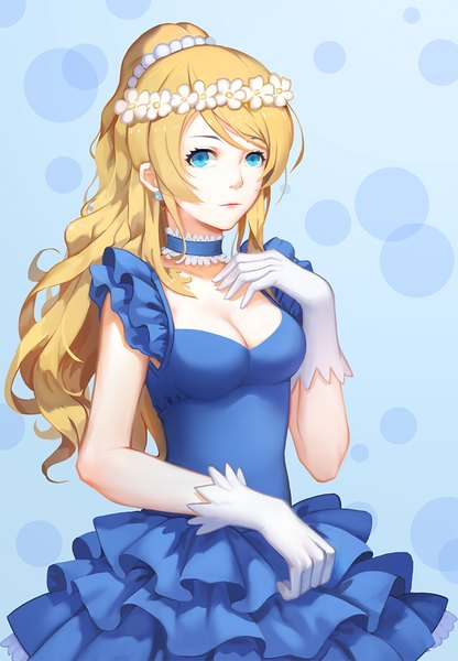 Anime picture 820x1182 with love live! school idol project sunrise (studio) love live! ayase eli minhoo single long hair tall image looking at viewer blue eyes blonde hair girl dress gloves white gloves wreath