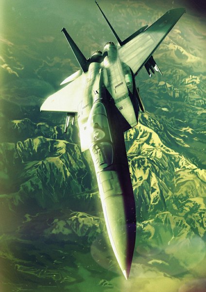 Anime picture 724x1024 with amisu tall image mountain flying landscape pilot weapon airplane jet f-15