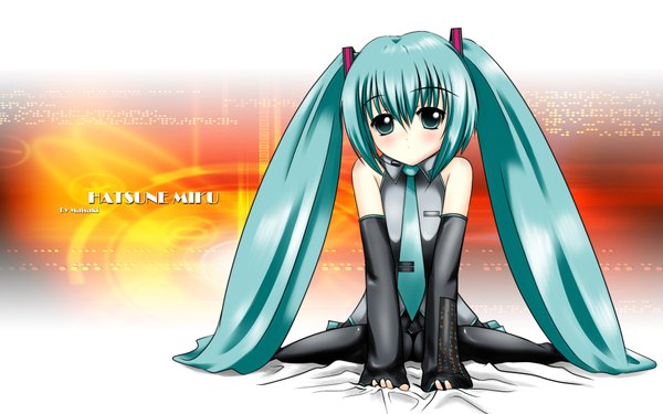 Anime picture 1920x1200 with vocaloid hatsune miku maisaki long hair highres wide image twintails green eyes green hair aqua hair girl detached sleeves necktie