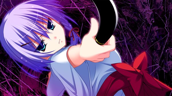 Anime picture 1280x720 with master re:master (game) short hair blue eyes wide image blue hair game cg miko girl