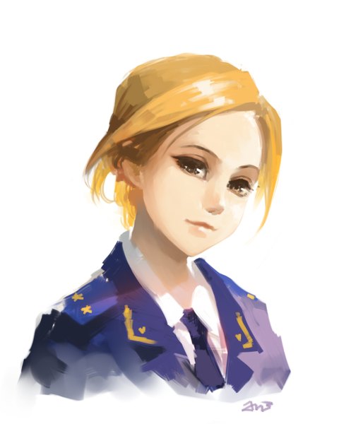 Anime picture 1024x1280 with real life natalia poklonskaya jn3 single long hair tall image looking at viewer simple background blonde hair smile white background brown eyes girl uniform necktie military uniform