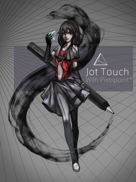 Anime picture 2379x3177 with original baka (mh6516620) single tall image looking at viewer highres short hair black hair red eyes inscription girl dress gloves black gloves elbow gloves