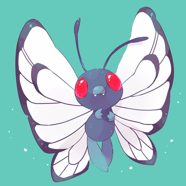 Anime picture 1000x1000 with pokemon nintendo butterfree hideko (l33l3b) single simple background flying no people gen 1 pokemon aqua background pokemon (creature)