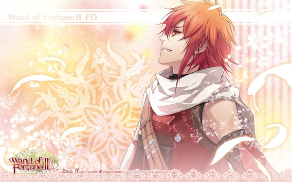 Anime picture 1920x1200 with wand of fortune wand of fortune 2 idea factory lagi el nagil single highres short hair smile wide image red hair orange eyes looking up boy scarf