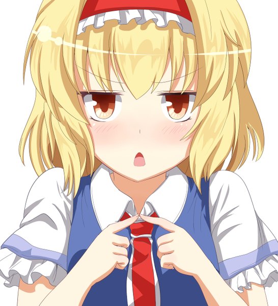 Anime picture 2362x2598 with touhou alice margatroid eo (artist) single tall image blush highres short hair open mouth blonde hair simple background red eyes white background girl hairband