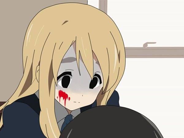 Anime picture 1024x768 with k-on! school days kyoto animation akiyama mio kotobuki tsumugi parody blood tagme
