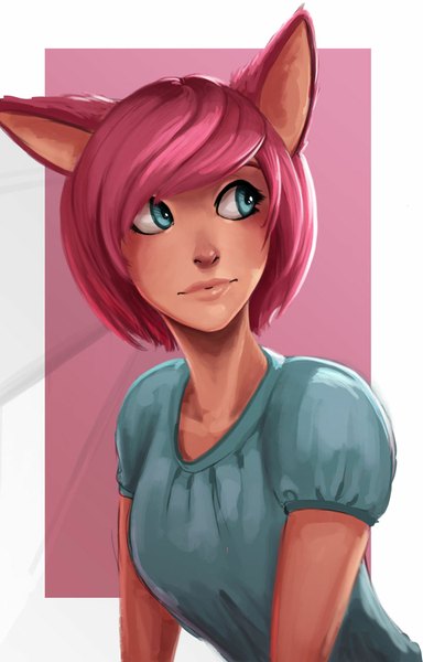 Anime picture 720x1125 with carlos eduardo single tall image short hair blue eyes animal ears looking away pink hair girl clothes