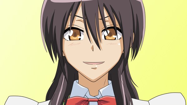 Anime picture 1920x1080 with kaichou wa maid-sama! ayuzawa misaki single long hair blush highres open mouth simple background smile brown hair wide image brown eyes portrait face girl