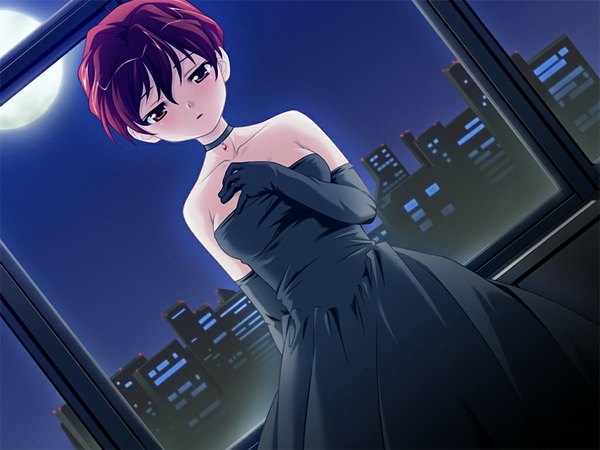 Anime picture 1024x768 with sister sister (game) red eyes game cg red hair girl dress black dress