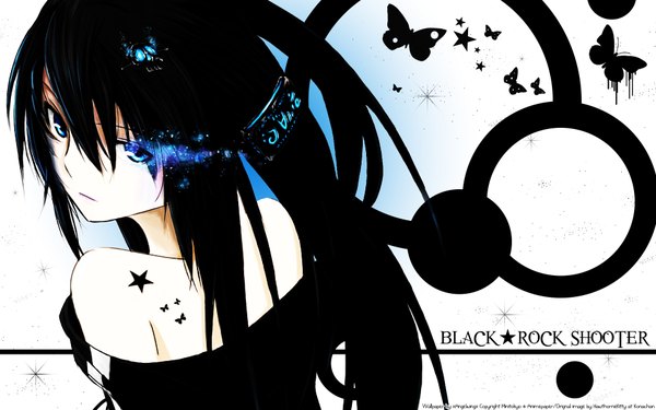 Anime picture 1920x1200 with black rock shooter black rock shooter (character) surolen (artist) long hair highres wide image