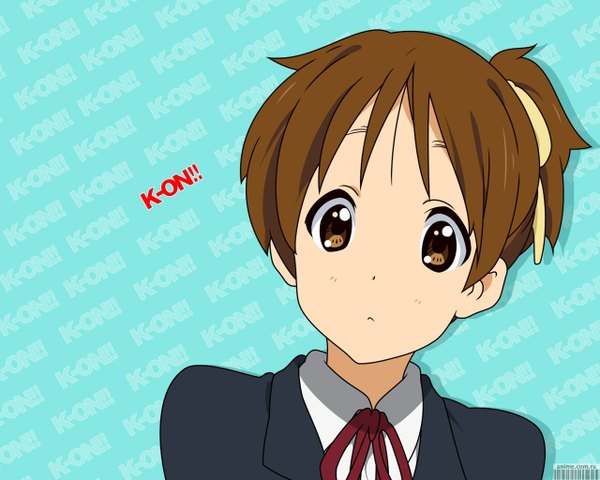 Anime picture 1280x1024 with k-on! kyoto animation hirasawa ui single highres simple background brown hair brown eyes side ponytail girl