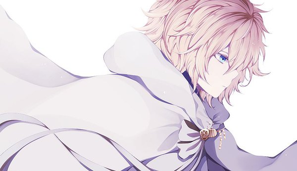 Anime picture 842x488 with owari no seraph wit studio hyakuya mikaela geondamgeondamjjang single short hair blue eyes simple background blonde hair wide image white background looking away profile boy cape