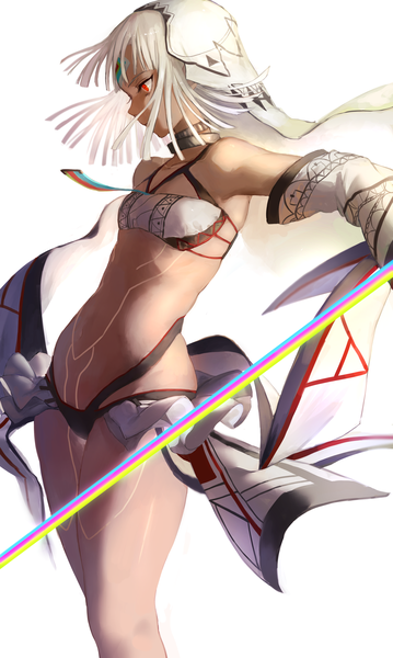Anime picture 2256x3768 with fate (series) fate/grand order altera (fate) hoojiro single tall image highres short hair light erotic simple background red eyes white background white hair profile wide sleeves floating hair dark skin facial mark looking down bodypaint