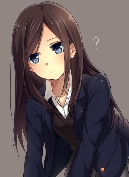 Anime picture 800x1100 with original yamasuta single long hair tall image looking at viewer blush blue eyes simple background brown hair grey background ? girl uniform school uniform