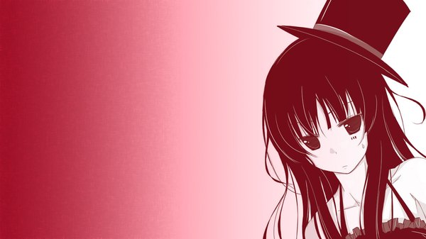 Anime picture 1920x1080 with k-on! kyoto animation akiyama mio yumesato makura single long hair looking at viewer fringe highres simple background wide image gradient background monochrome sweatdrop third-party edit extended girl hat top hat