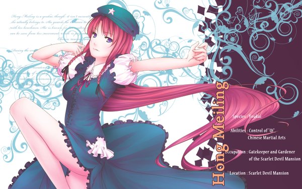Anime picture 1440x900 with touhou hong meiling wide image girl