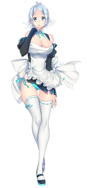 Anime picture 672x1443 with inazuma eleven fubuki shirou mirunai single tall image looking at viewer short hair blue eyes light erotic simple background standing white background bare shoulders blue hair genderswap girl thighhighs underwear panties white thighhighs