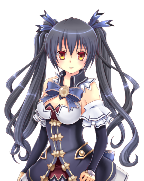 Anime picture 1024x1280 with choujigen game neptune noire mon tomo single long hair tall image black hair twintails bare shoulders yellow eyes transparent background girl dress detached sleeves