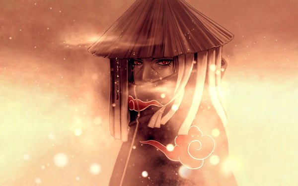 Anime picture 1920x1200 with naruto studio pierrot naruto (series) uchiha itachi single looking at viewer highres red eyes wide image akatsuki sharingan boy hat