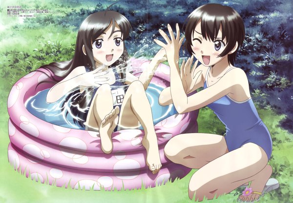 Anime picture 3590x2495 with megami magazine highres official art swimsuit binbou shimai monogotari yamada asa yamada kyou